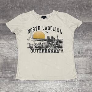 Originality Outer Banks T Shirt Womens S Cream Cotton Made in USA Slight Crop